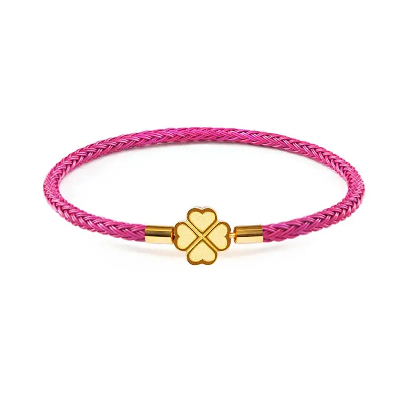 Kleeblatt-Glücksarmband - Flechtband pink