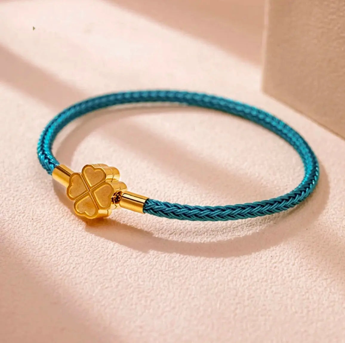 Kleeblatt-Glücksarmband - Flechtband blau